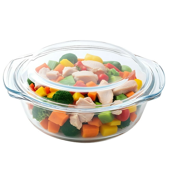 1500 ml / 50.73 oz Double-Ear Glass Bowl, 8.7 in Microwave Glass Food Steamer, High Borosilicate Glass Casserole, Heat-Resistant to 400 ℉, for Cooking, Serving, and Storing