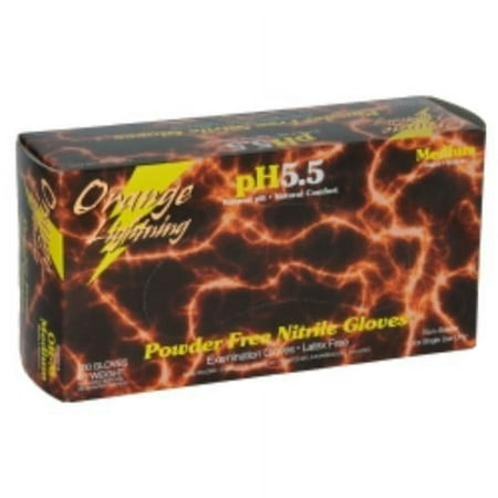 Orange Lightning Exam Gloves, Disposable, Powder-Free Nitrile Gloves, Orange, Large, 100-Pack
