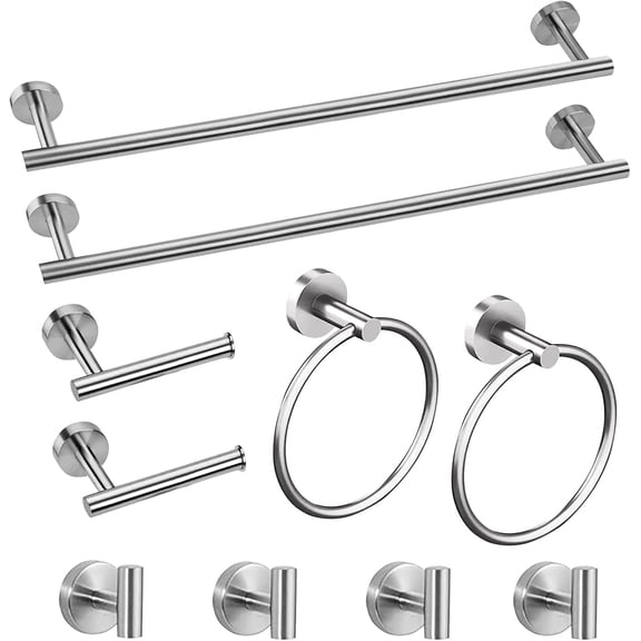 10 Piece Brushed Nickel Bathroom Accessories Set, 16 inch Stainless Steel Bathroon Hardware Set Towel Bar Ring Toilet Paper Holder Robe Towel Hook