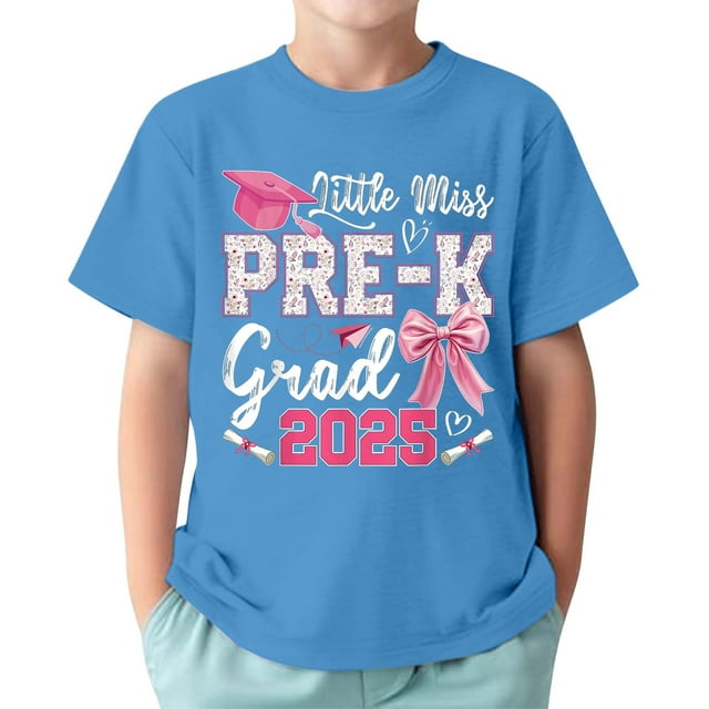 TAIAOJING T-Shirts Confortables pour Garçons et Filles, Imprimé Lettre avec Nœud, Manches Courtes, Col Rond, Décontracté, Dernier Jour d'École, pour Bébé à Adolescent, Ajusté, Tendance