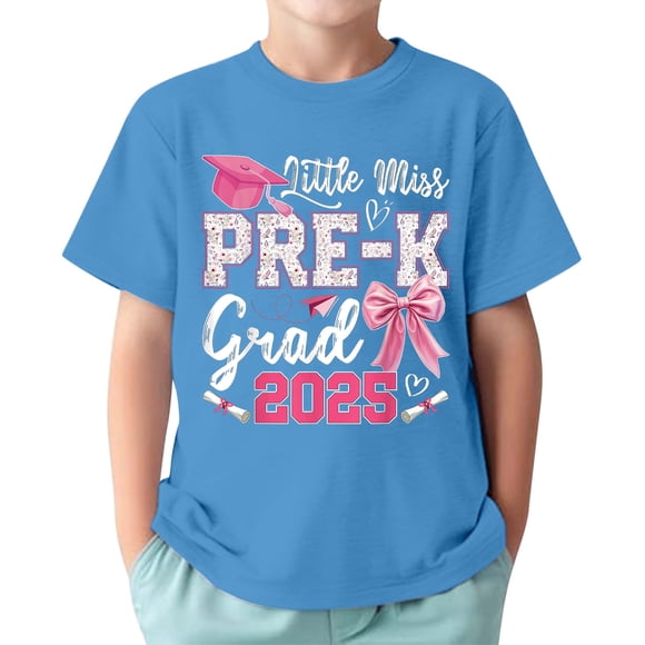 TAIAOJING T-Shirts Confortables pour Garçons et Filles, Imprimé Lettre avec Nœud, Manches Courtes, Col Rond, Décontracté, Dernier Jour d'École, pour Bébé à Adolescent, Ajusté, Tendance