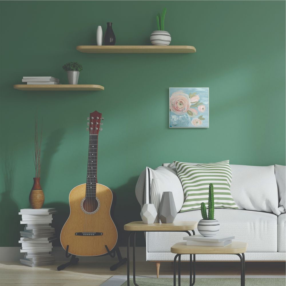 The Stupell Home Decor Collection Pink Flowers on Blue Impressionist Painting Wood Wall Art