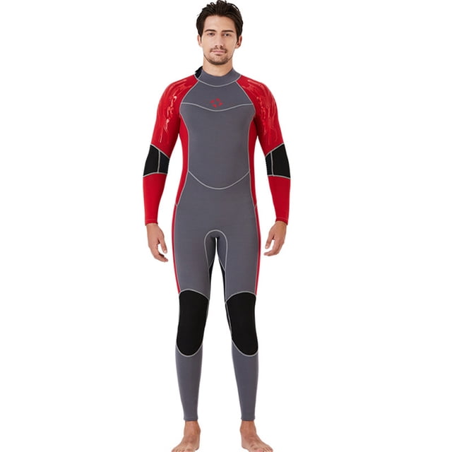 Tamaño ultrafino de manga larga larga pantalones largos traje de baño de una pieza profesional impermeable espesado para nadar Snorkeling Surfing Man / Red 3XL seitruly OD017133-36