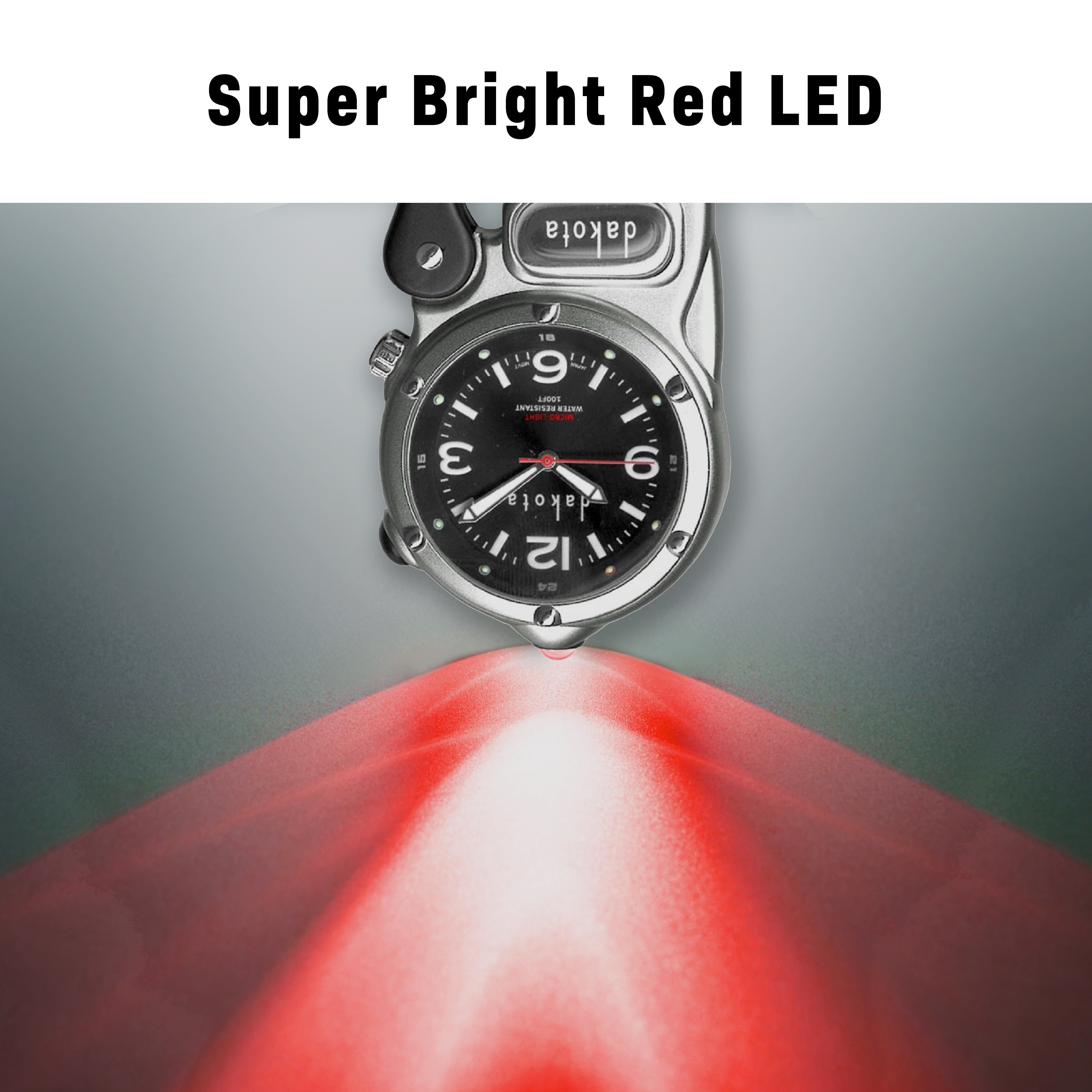 Dakota Mini Clip Microlight, Quality Pocket and Fob Watch, Durability Outdoor Gifts for Men, Use for Hunting, and More, LED Flashlight, Clip on Watch