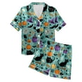 thumbnail image 4 of YDFCWXW Women's Halloween Print Pajama Set - Notched Lapel Short Sleeve Shirt and Shorts Fun Nightwear Mint Green, XL, 4 of 7