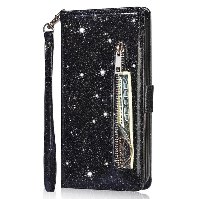 Case for FOXDOCK Google Pixel 6 Pro Glitter Zipper Wallet Case with Short Hand Strap