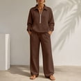 thumbnail image 2 of SZJXBUY Woman Sweat Suits 2 Piece Set Fall Fashion Loose Fit Lounge Set with Pockets Collared Half Zip Long Sleeve Top Wide Leg Pant Outfits Brown,M, 2 of 7