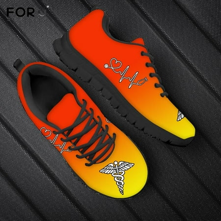 

Sneakers Men Green Black Gradient Nurse/Stethoscope Heartbeat Print Men Flats Sneaker Casual Male Lace Up Shoe Designer Shoes