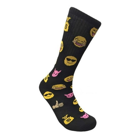 Adult / Youth Novelty Crew Socks - Mad Toro Emoji Socks Smiley's Black One (Best Black Emoji App)