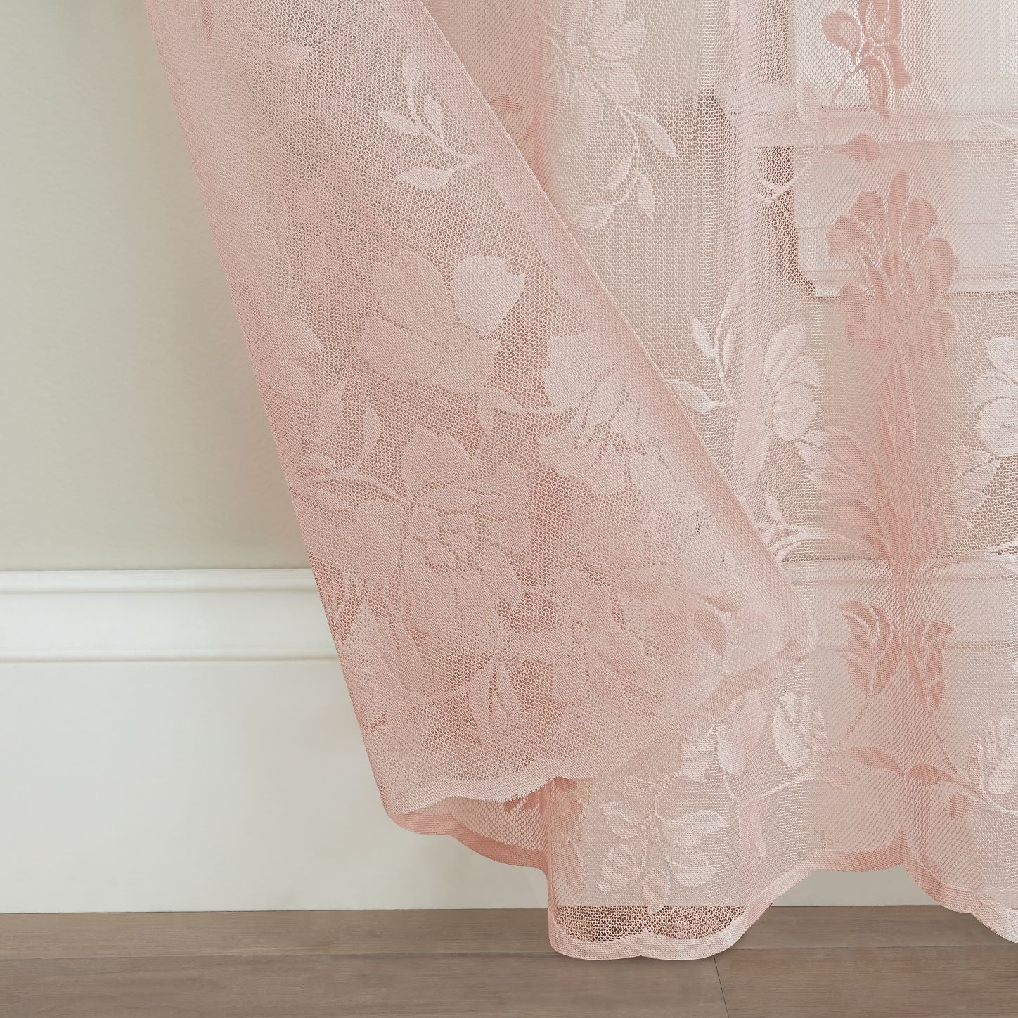 Waverly Sherry Floral Lace Sheer Rod Pocket Curtain Panel, Blush, 54 x 63