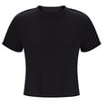 thumbnail image 6 of Htigea Clearance Women's Basic Crop Top Drop Shoulder T Shirt Half Sleeve Cropped Tee Crewneck Short Sleeve Casual Summer Solid Crop Tops Black,M, 6 of 6