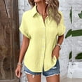 thumbnail image 5 of CAIXIA Women's Casual V-Neck Short Sleeve Button Down Shirt Loose Fit Summer Top with Pocket for Everyday Wear Womens Blouse,Yellow, 5 of 9