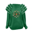 thumbnail image 2 of Yteetum Sweatshirt for Women Oversized Crewneck Merry Christmas Pleated Ruffle Trim Drop Shoulder Pullover Hoodless Sweatshirts Womens Casual Round Neck Loose Lantern Sleeve Xmas Holiday Sweatshirts, 2 of 7
