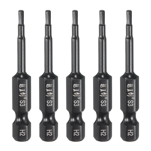 Uxcell 5pcs Hex Head Wrench Drill Bit 2mm(H2) Metric 1/4" Hex Shank 2"(50mm) Length S3 Steel Magnetic Impact Drivers Screwdriver Bit Industrial Grade Hexagon Electric Drill Bits