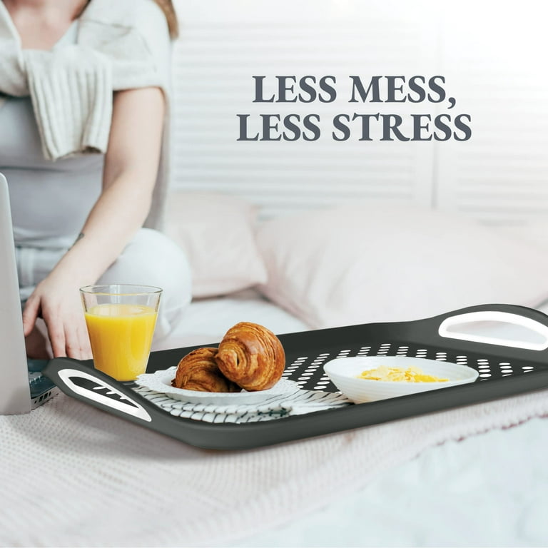 Large Non Slip Serving Tray with Handles, Silicone Gripping Nubs Food Trays  for Eating, Dishwasher Safe Lap Trays for Dinner Snack Fruit Dessert