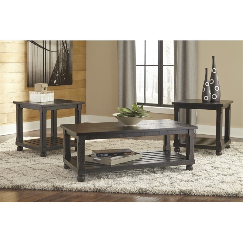 Ashley Furniture Mallacar 3 Piece Coffee Table Set in Black Walmart