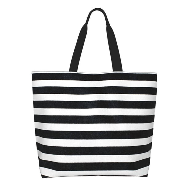 Balery Black And White Stripes Bolsa Tote Estilo Estético con Cremalleras, Bolsa de Hombro, Bolsa de Compras Grande y Plegable