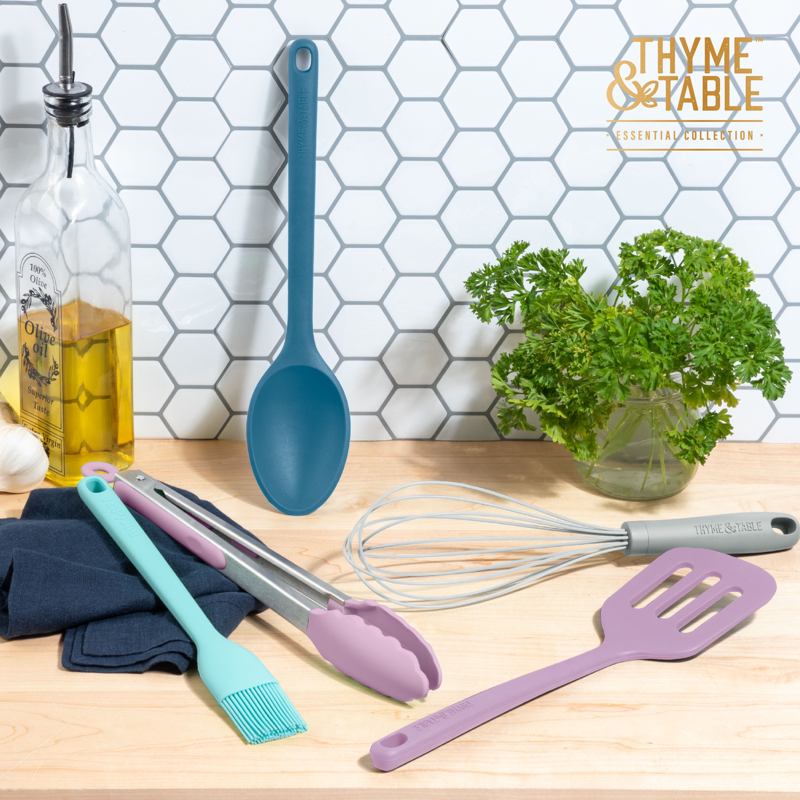 Thyme & Table Food Safe Heat Resistant Silicone Whisk, Blue 