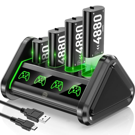 Upgraded Rechargeable Battery Pack for Xbox Controller, 4x4880mWh Xbox Rechargeable Batteries Pack Charger Station for X Box Series X|S, X-Box One S/X/Elite Controller