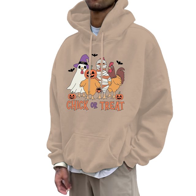 LUOGENLI Mens Hoodies Blanket Men's Halloween Hoodie Chicken Print Casual Pullover Sweatshirt Loose Fit Warm Lined Comfortable Streetwear for Autumn Winter Mens Hoodies Pullover Camo Khaki Size XXL