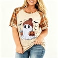 thumbnail image 4 of IYYVV Womens Fall Halloween Crew Neck Shirt Holiday Funny Pumpkin Ghost Graphic Tee Casual Short Sleeve Autumn Tops Yellow 3XL, 4 of 6