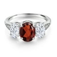 thumbnail image 2 of Gem Stone King 10K White Gold Red Garnet White Moissanite and White Lab Grown Diamond 3 Stone Engagement Ring for Women (2.54 Cttw, Gemstone Birthstone, Available in Size 5, 6, 7, 8, 9), 2 of 5