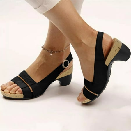 

Wozhidaose Womens Sandals Black Sandals Women Sandals For Elegant Comfortable Open Toe Low Heel Sandals Platform Sandals