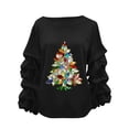 thumbnail image 2 of Yteetum Sweatshirt for Women Oversized Crewneck Christmas Pleated Ruffle Trim Pullover Hoodless Sweatshirts Tops Womens Casual Christmas Graphic Print Round Neck Loose Lantern Sleeve Xmas Sweatshirts, 2 of 5