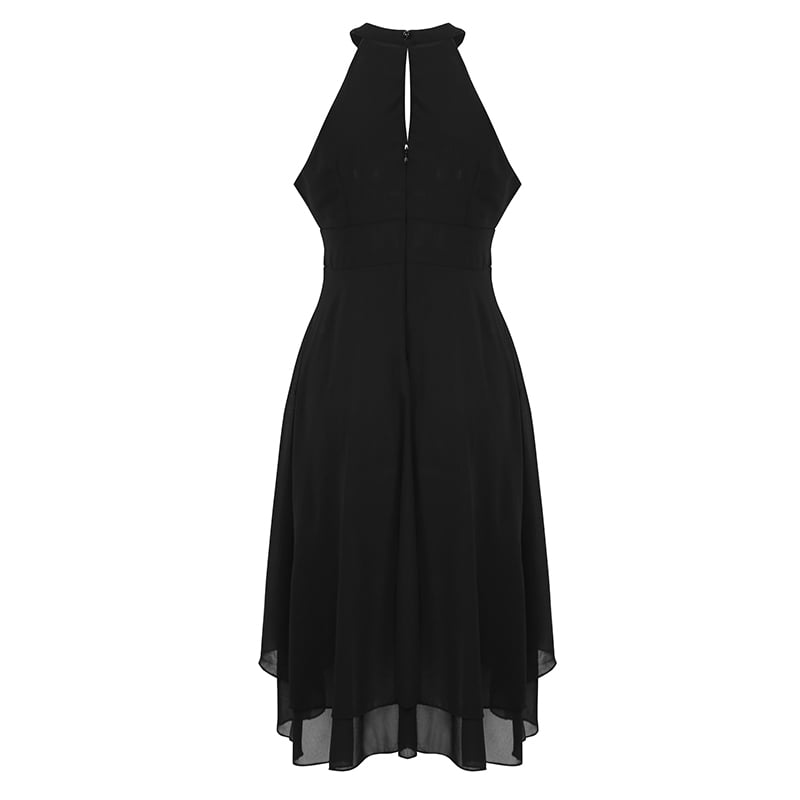 cutout back black layered sleeveless chiffon dress