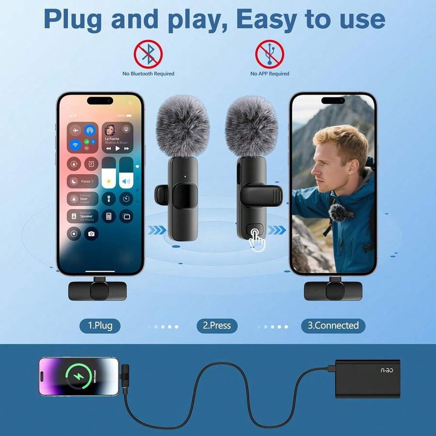 Wireless Lavalier Microphone Plug & PLAY for iphone , Clip-On Lapel Mini lightning Mic for Video Interviews Vlogs Gaming Live Streaming Recording