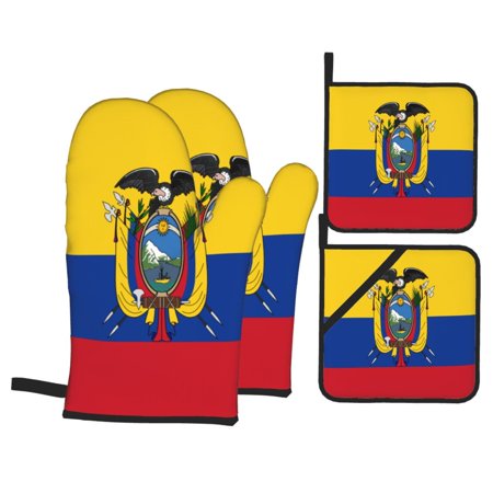 Ecuador Flag Oven Mitts And Pot Holders Sets Baking Sets For Kitchen Bbq Gloves Heat Resistant Cooking Nation Country 4 Pcs