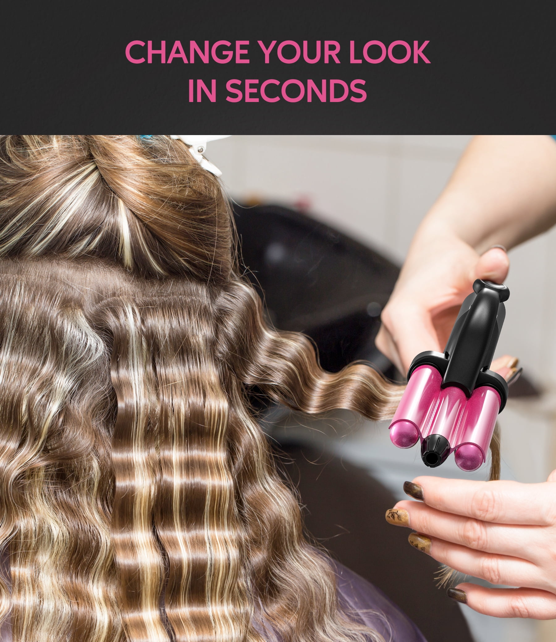 FARERY Mini Hair Crimper with Temperature Adjustable, 3 Barrel Crimping Iron for Short Hair Waves