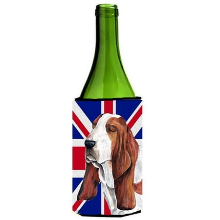 

Basset Hound With English Union Jack British Flag Wine bottle sleeve Hugger - 24 Oz.