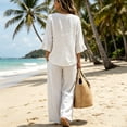 thumbnail image 4 of Clossjun Short Sets for Women - Short Sleeve Shirts & Wide Leg Shorts Loose fit Casual 2 piece Cotton Linen Sets Outfits(No Bag), 4 of 4