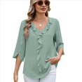 thumbnail image 1 of Blusas Informales Elegantes para Mujer, con Mangas 3/4, Cuello en V y Volantes, Verde , Talla S, 1 of 7