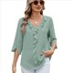 thumbnail image 1 of Blusas Informales Elegantes para Mujer, con Mangas 3/4, Cuello en V y Volantes, Verde , Talla S, 1 of 7