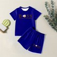 thumbnail image 5 of Fshinging Children Clothes Set Summer Letter Print Shorts Suit Short Sleeve Tops 2 Piece Set Garçon Ensemble Size 7-8 Years, 5 of 5