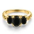 thumbnail image 3 of Gem Stone King 18K Yellow Gold Plated Silver Black Onyx Filigree Style 3 Stone Ring for Women (2.40 Cttw, Oval 8X6MM and 6X4MM) (Size 9), 3 of 6