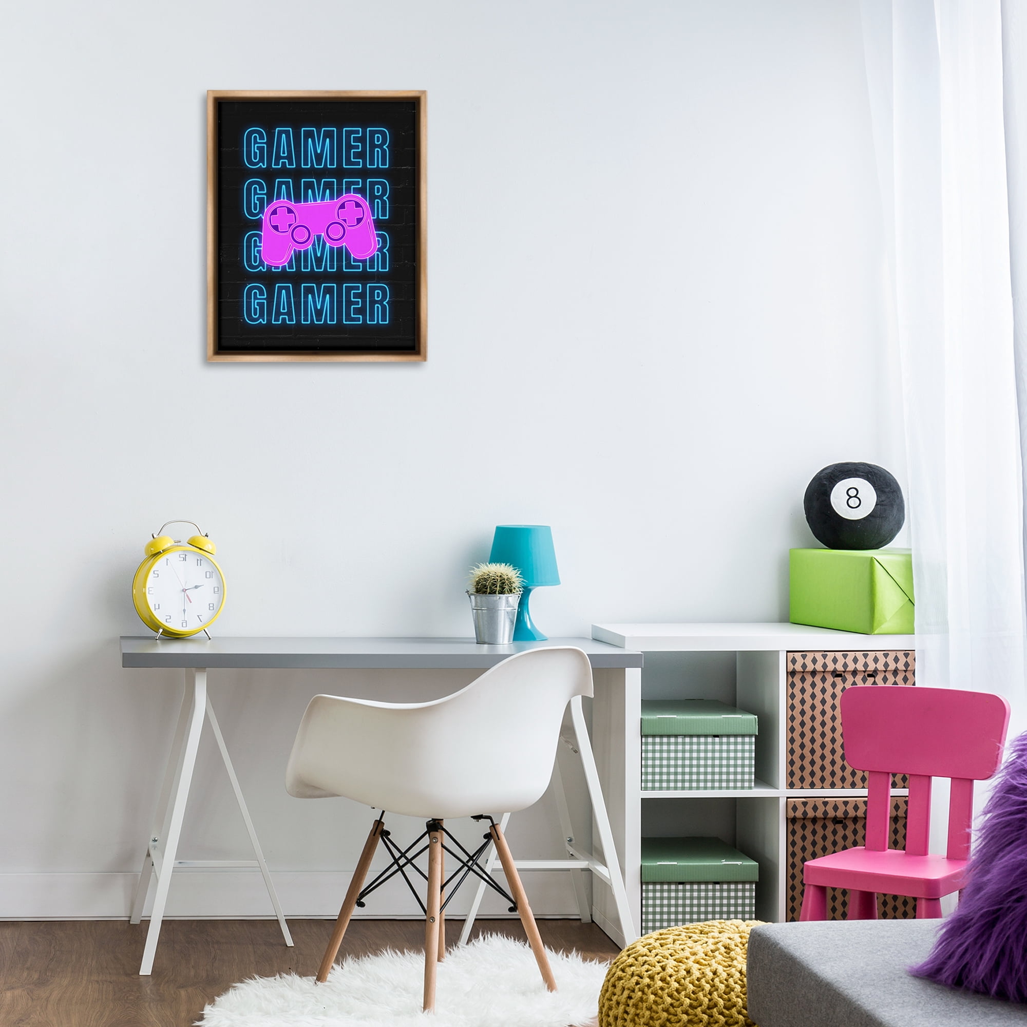 Stupell Industries Neon Gamer Words Typography Painting Brown Floater Framed Art Print Wall Art, 17 x 21