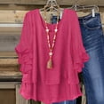 thumbnail image 5 of Nmnitkp Oversized Women's Short Sleeve T-Shirts Ruffle Sleeve Crew Neck T-Shirt, Loose Fit Solid Color Flowy Summer Tops for Daily Wear Hot Pink,L, 5 of 6