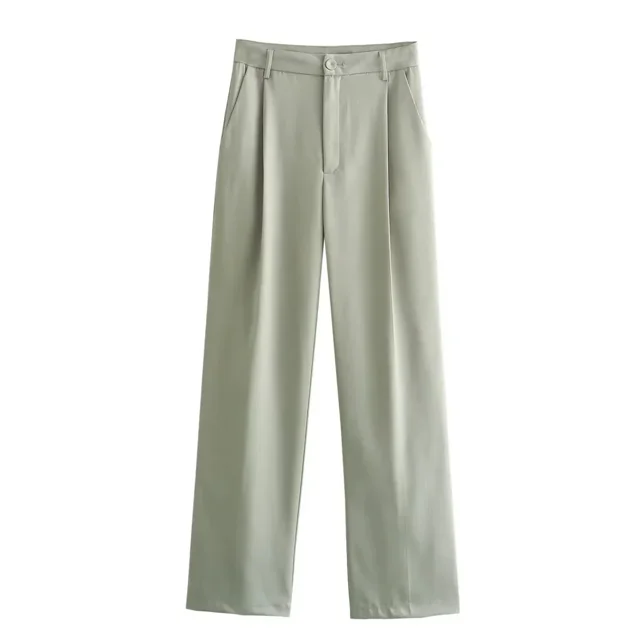 Ensemble de Vestes Courtes à Col Rabattu pour Femmes + Pantalon Large Chic Printemps Été 2024 Costumes Décontractés Unis Mode Streetwear FWZ