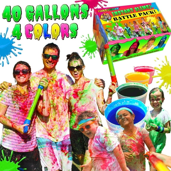 PARTY GOAT Instant Slime Powder for Slime Games & Color Runs, Bulk 4 Color Kit, 40 Gallons