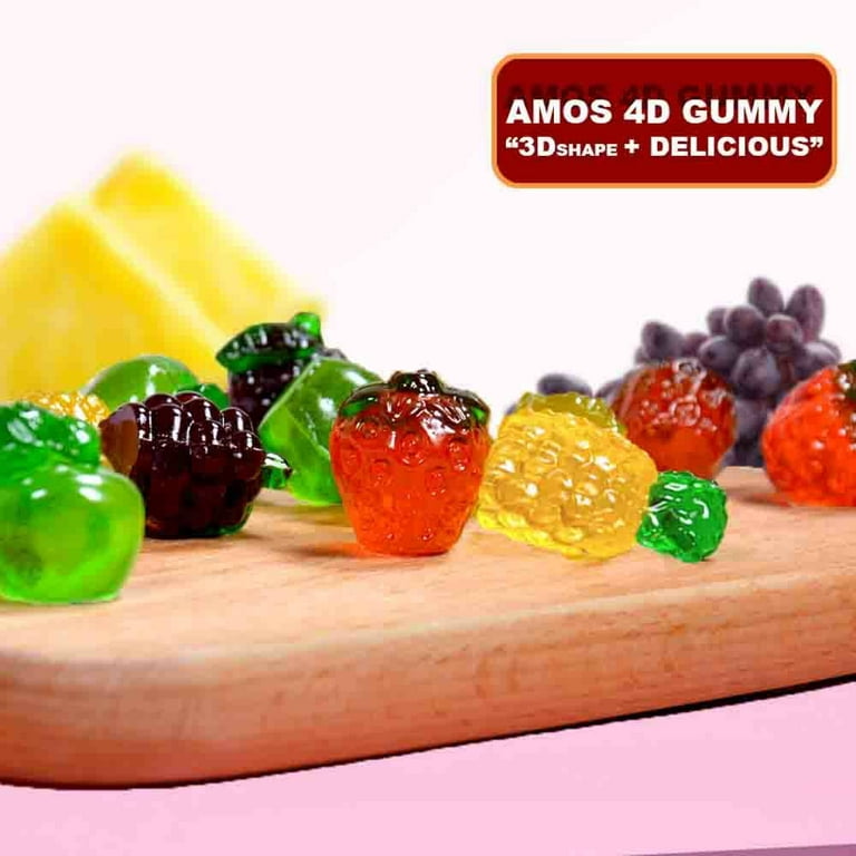 AMOS 4D Gummy Candy, Strawberry Pineapple Apple Grape Shaped Candy, for  Party Or Cupcake Decoration 3.39 oz per Bag (Pack of 6), 10.17 oz 