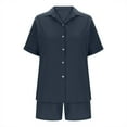 thumbnail image 6 of Gamivast Womens 2 Piece Linen Sets Summer V Neck Button Short Sleeve Top and Drawstring Casual Shorts Lounge Short Sets Outfits NavyM Camisas Para Mujer My Orders, 6 of 6
