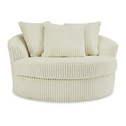 Signature Design by Ashley Lindyn Oversized Swivel Fabric Accent Chair in Ivory