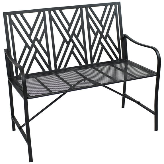 Sunnydaze 2-Person Geometric Lattice High Back Iron Outdoor Garden Bench, Black
