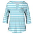 thumbnail image 4 of ADSSDQ Womens Plus Size Shirts Casual Summer Trendy Tops Striped Graphic Elbow Length 3/4 Sleeve T Shirts For Women V-Neck Fall Blouses With Pocket Oversized Clothes Light Blue L, 4 of 5