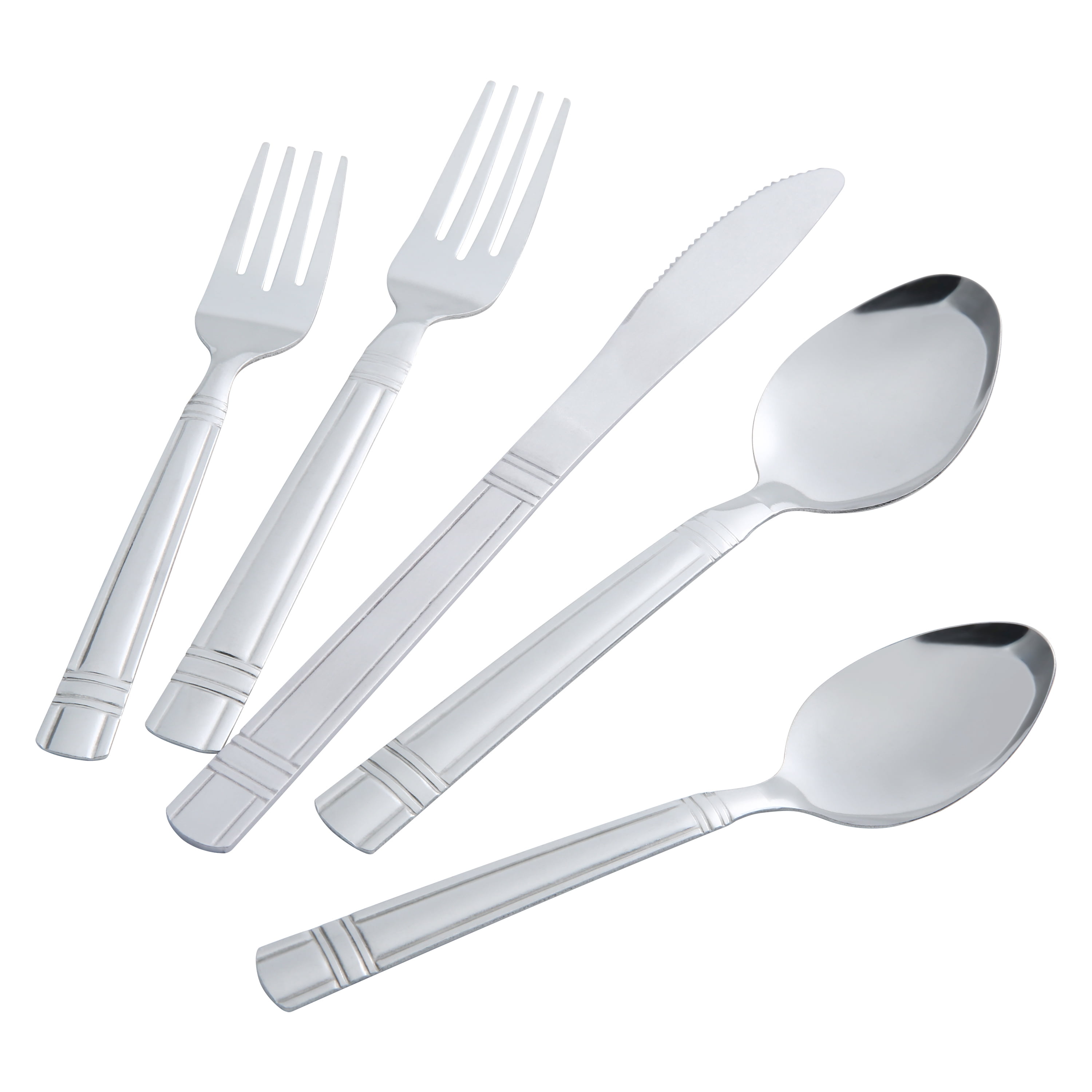 Mainstays 49 Piece Elena Adult Stainless Steel Flatware Set and Organizer Tray, Silver, Service for 8