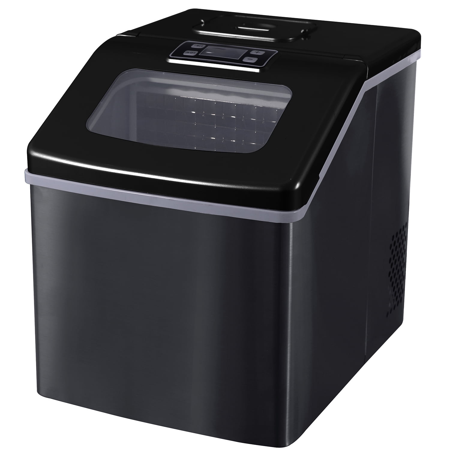 Portable 40 lbs Countertop Clear Square Ice Maker, Black Stainless Steel Automatic Ice Machine Portable 40 lbs Countertop Clear Square Ice Maker, Black Stainless Steel Automatic Ice Machine