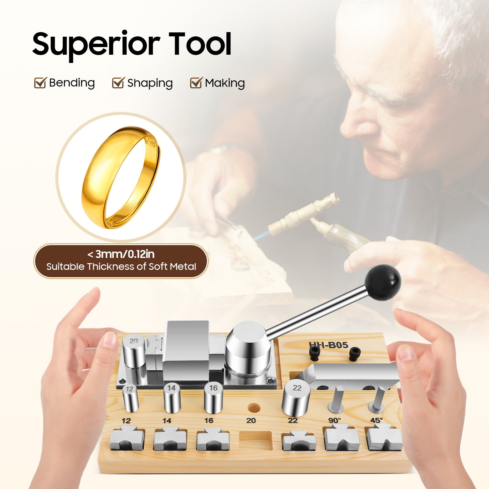 Peakora Ring Bending Tool Ring Bender Multi-functional Ring Bending Kit Earring Ring Bending Machine Metal Ring Earring Jewelry Crafts Making Processing Ring Bending Tool Set